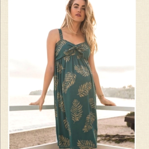 NEW Motherhood Teal Gold Leaf Sleeveless Dress M - Picture 1 of 8
